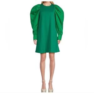 NWT Women's Area Stars Woven Puff Sleeve A-line Dress, Kelly Green, Medium